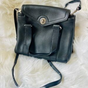 Black Leather Crossbody Satchel - Unbranded